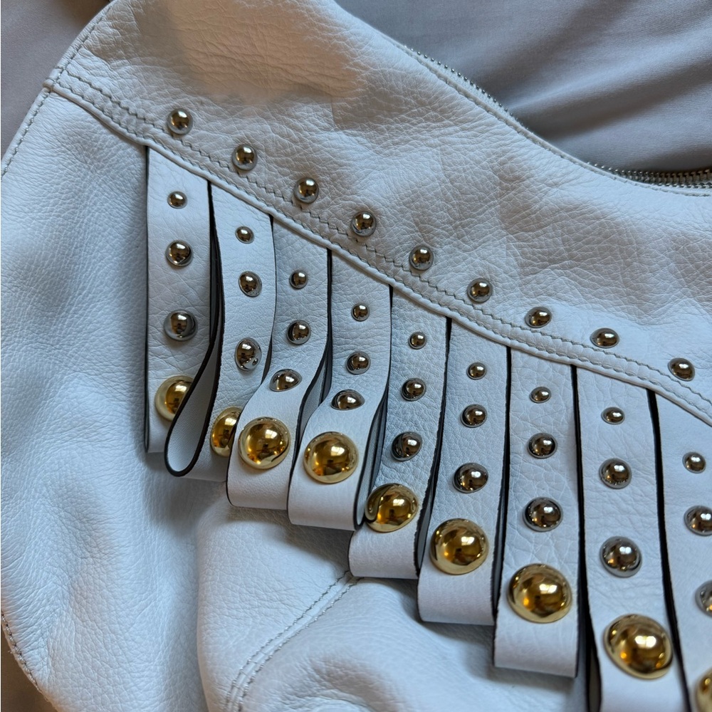b. makowsky White with Silver & Gold Studded Hobo Bag - LIKE NEW - Picture 3 of 8